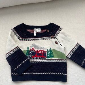 Janie & Jack Navy and Cream Train Sweater